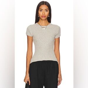 Cashmere Cotton Pointelle Cap
Sleeve Crew